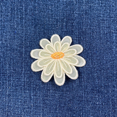 Layered Flower Applique Patch - Pale Yellow Organza Petals Beads Embroidered Badge 2-1/8" (Iron On)