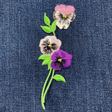 Pansies Applique Patch - Embroidered Pansy Flower Gardening Badge 5-5/8" (Iron On)