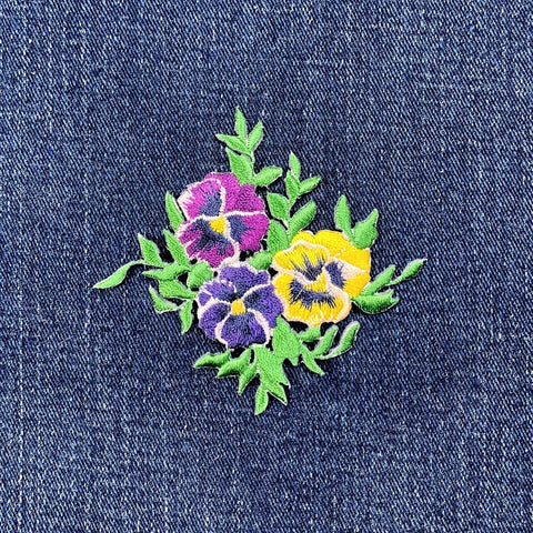 Pansy Flowers Applique Patch - Embroidered Gardening Badge 2.5" (Iron On)