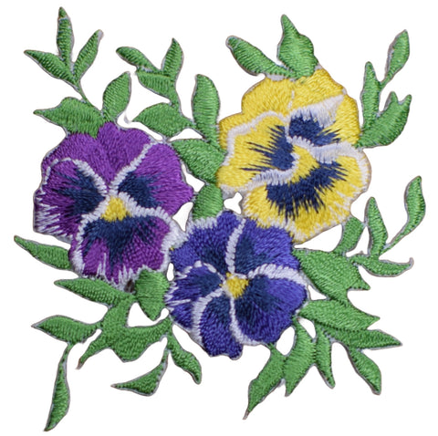 Pansy Applique Patch - Flower Bloom Gardening Pansies Embroidered Badge 2.5" (Iron on)