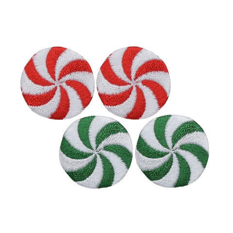 Four round peppermint candy patches on a white background