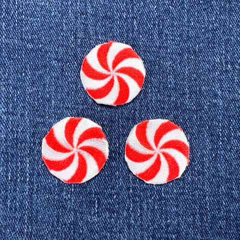 3-Pack Peppermint Candy Applique Patch - Mini Embroidered Christmas Badge 1" (Iron On, Red)