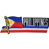 An embroidered patch featuring the name 'Philippines' and the flag, with an iron-on backing.
