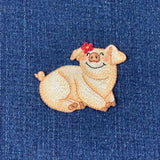 Pig Applique Patch - Flower Pet Animal Embroidered Badge 2-3/8" (Iron On)
