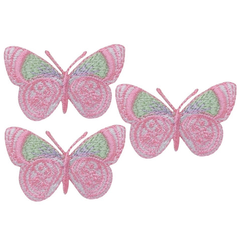 Pink & Green Butterfly Applique Patch - Insect Bug 1-5/8" (3-Pack, Iron on)