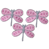 3-Pack Dragonfly Applique Patch - Embroidered Pink Insect Badge 1.25" (Iron On)
