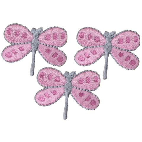 Mini Dragonfly Applique Patch - Pink Gray Bug Insect 1.25" (3-Pack, Iron on)