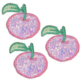 Mini Pink Apple Applique Patch - Shimmery Fruit Food Farmer Cooking Badge 1" (3-Pack Iron on)