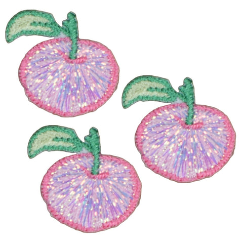 Mini Pink Apple Applique Patch - Shimmery Fruit Food Farmer Cooking Badge 1" (3-Pack Iron on)