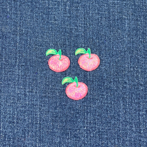 3-Pack Pink Apple Applique Patch: Mini Embroidered Shimmery Fruit Badge (Iron On)