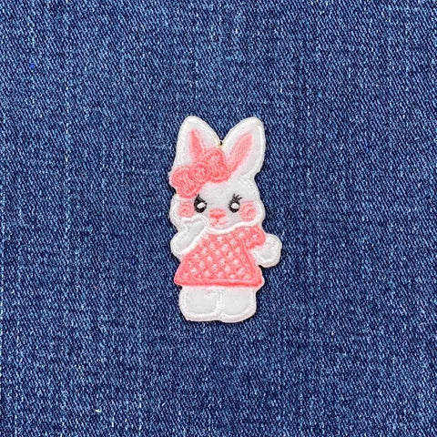 Easter Bunny Applique Patch - Cute Pink & White Embroidered Rabbit Badge 2" (Iron On)