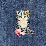 Cat & Yarn Applique Patch - Embroidered Kitten Pet Animal Badge 2-3/8" (Iron on)