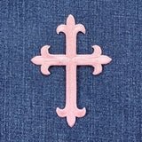 Pink Cross Applique Patch - Christian Embroidered Jesus Christ Badge 4" (Iron On)