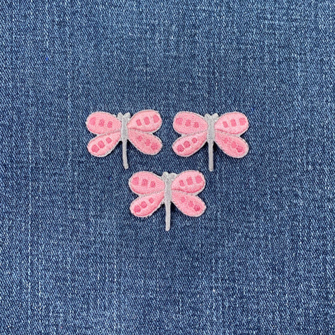 3-Pack Dragonfly Applique Patch - Embroidered Pink Insect Badge 1.25" (Iron On)
