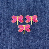 3-Pack Dragonfly Applique Patch - Mini Embroidered Pink Insect Badge 1.25" (Iron On)
