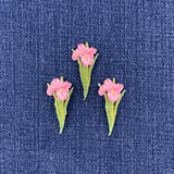 3-Pack Pink Iris Applique Patch - Embroidered Decorative Flower Badge 1.75" (Iron On)