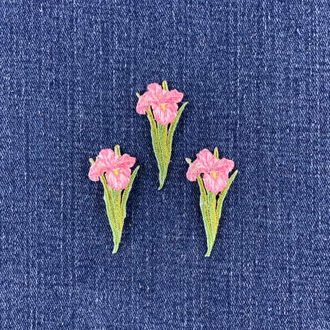 3-Pack Pink Iris Applique Patch - Embroidered Decorative Flower Badge 1.75" (Iron On)