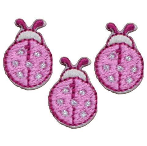 Mini Pink Ladybug Applique Patch - Insect Bug Embroidered Badge 3/4" (3-Pack, Iron on)