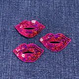 3-Pack Pink Lips Applique Patch - Embroidered Sequin Fuchsia Badge 1.75" (Iron On)
