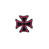 Black and pink cross patch on a white background