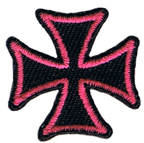 Maltese Cross Applique Patch - Black Pink Protection Honor Badge 1" (3-Pack, Iron on)