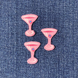 3-Pack Martini Applique Patch - Embroidered Pink Cocktail & Alcohol Badge 1" (Iron On)