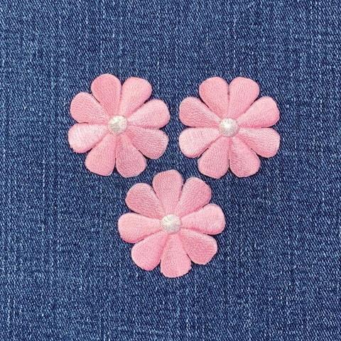 3-Pack Daisy Applique Patch - Pink White Flower Medium Embroidered Gardening Badge 1.5" (Iron on)