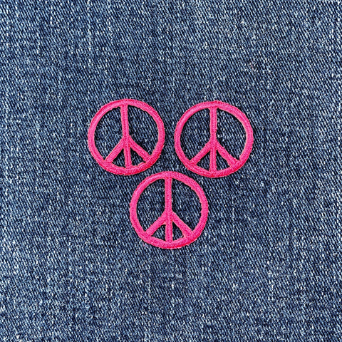 3-Pack Peace Sign Applique Patch - Mini Fuchsia Hot Pink Embroidered Badge 1" (Iron On)