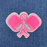 Pink Pickleball Applique Patch - Embroidered Glittery Pickle Ball Sports Badge 3" (Iron Or Sew On)