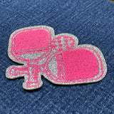 Pink Pickleball Applique Patch - Embroidered Glittery Pickle Ball Sports Badge 3" (Iron Or Sew On)