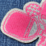 Pink Pickleball Applique Patch - Embroidered Glittery Pickle Ball Sports Badge 3" (Iron Or Sew On)
