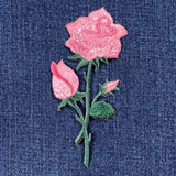 Pink Rose Applique Patch - Embroidered Flower Badge 4.75" (Iron On)