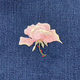 Pink Rose Applique Patch - Embroidered Flower Garden Badge 2-5/8" (Iron On)