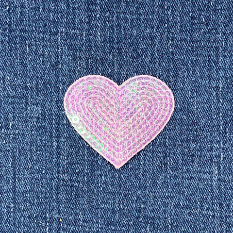 Pink Heart Applique Patch - Sequin Badge 1.75" (Iron On)