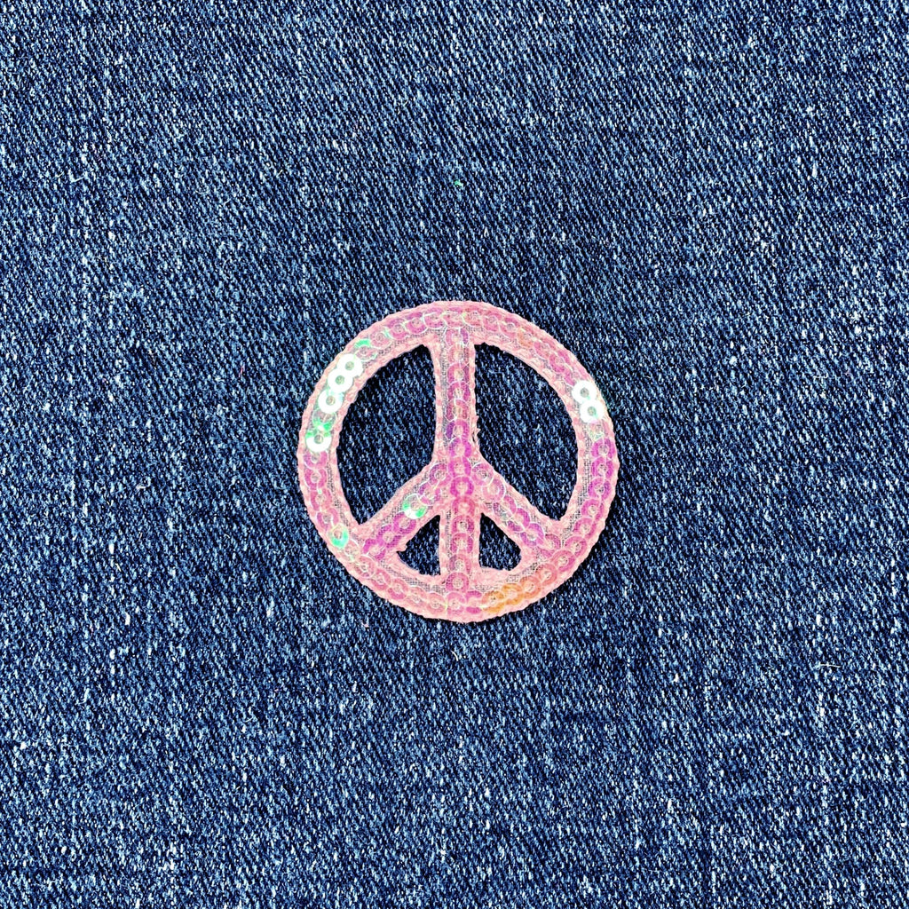 Peace Parlor Sequin Peace Sign Applique Patch - Pink World Peace Badge 1.5