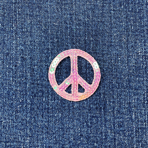 Sequin Peace Sign Applique Patch - Pink World Peace Badge 1.5" (Iron On)