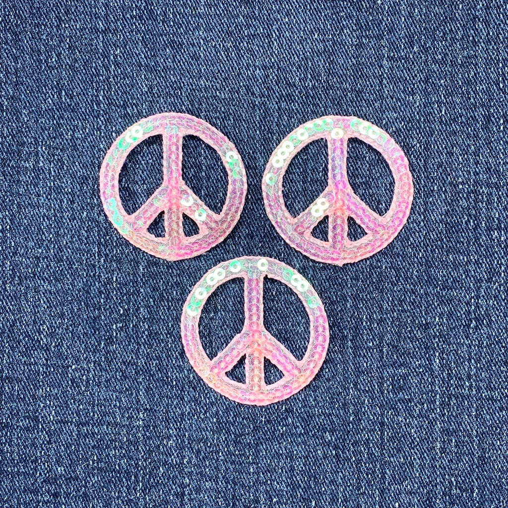 Peace Parlor 3-Pack Sequin Peace Sign Applique Patch - Pink World Peace Badge 1.5 ...