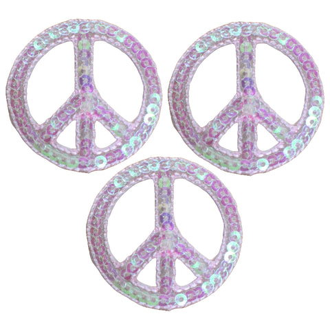 Peace Sign Applique Patch - Pink Sequin World Peace Badge 1.5" (3-Pack, Iron on)