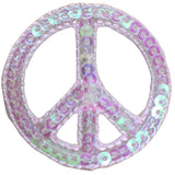 Sequin Peace Sign Applique Patch - Pink World Peace Badge 1.5" (Iron On)
