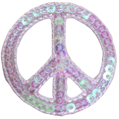 Peace Sign Applique Patch - Pink Sequin World Peace Badge 1.5" (Iron on)