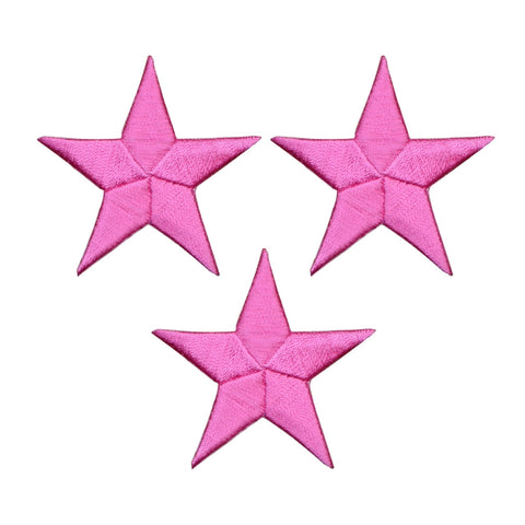 three pink star patches on a white background