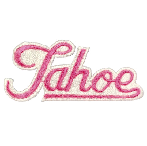 Pink 'Tahoe' patch on a white background