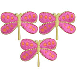 3-Pack Dragonfly Applique Patch - Mini Embroidered Pink Insect Badge 1.25" (Iron On)