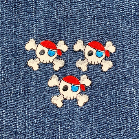 3-Pack Pirate Skull Applique Patch - Embroidered Halloween Badge 1-3/8" (Iron On)