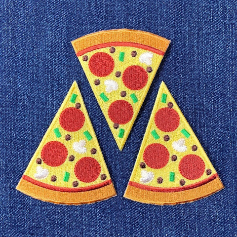 3-Pack Pizza Slice Applique Patch - Embroidered Food Badge 3" (Iron On)
