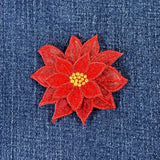 Poinsettia Applique Patch - Embroidered Layered Christmas Flower Badge 2-7/8" (Iron On)