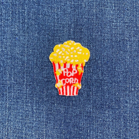 Popcorn Applique Patch - Movie Theater Cinema Pop Corn Embroidered Food Badge 2" (Iron On)