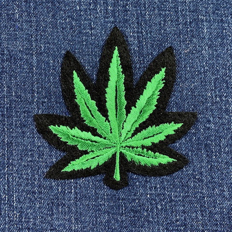 Pot Leaf Applique Patch - Embroidered Cannabis Weed Marijuana Badge 3-3/8" (Iron Or Sew On)