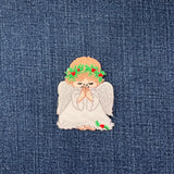Praying Angel Applique Patch - Holly Crown Embroidered Christmas Badge 2.5" (Iron Or Sew On)