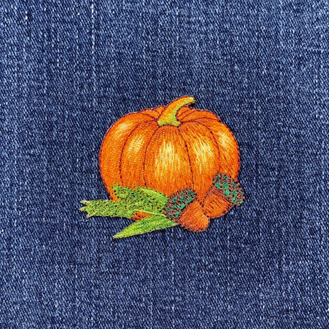 Pumpkin & Acorns Applique Patch - Embroidered Fall Autumn Badge 2.25" (Iron On)